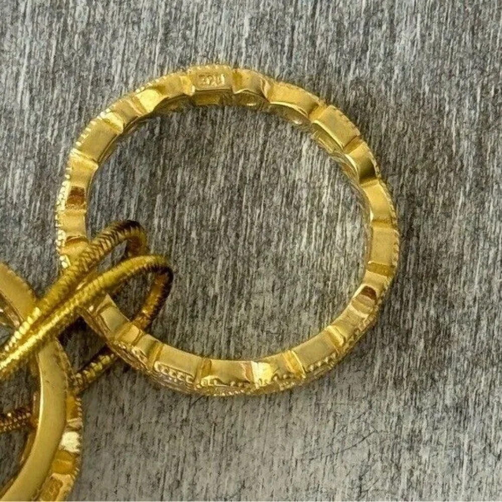 Set of 3 Rings Gold Plated 925 Sterling Silver Rings CZ Sones Sz. 9